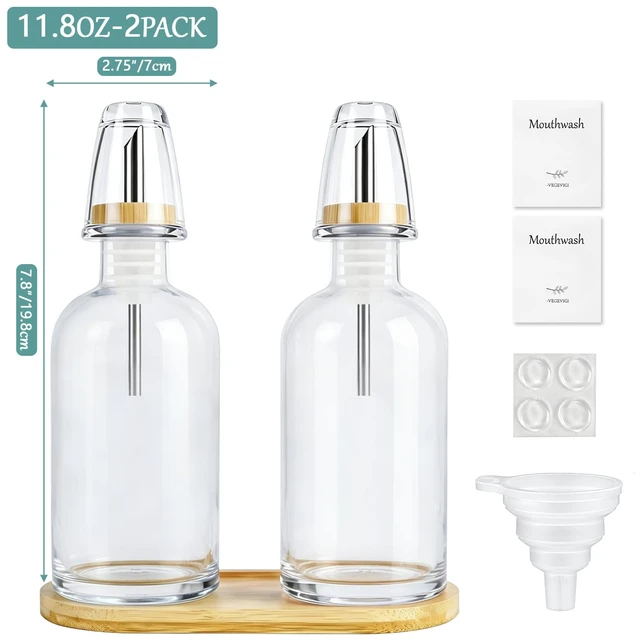 Alt view image 2 of 7 - 11.8OZ Glass Mouthwash Dispenser for Bathroom, Mouth Wash Container Bottle | VEGEVIGI Mouth Wash Dispensers, MouthWash Holder Decanter for Kids and Adults
