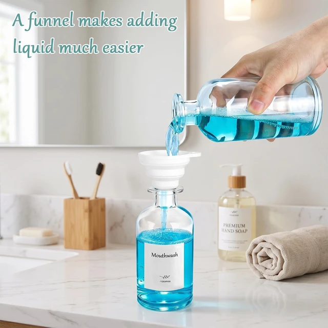 Alt view image 6 of 7 - 11.8OZ Glass Mouthwash Dispenser for Bathroom, Mouth Wash Container Bottle | VEGEVIGI Mouth Wash Dispensers, MouthWash Holder Decanter for Kids and Adults