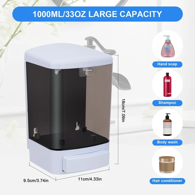 Alt view image 3 of 7 - Soap Dispenser Wall Mount, 33.8oz/1000ml Commercial Hand Soap Dispenser, Manual Kitchen Soap Dispenser for Kitchen/Bathroom/Hotel, Liquid Containers Shampoo Plastic