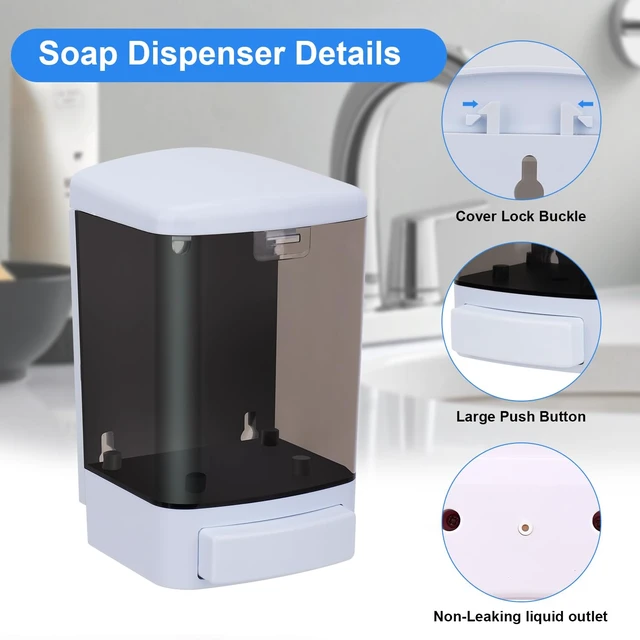 Alt view image 4 of 7 - Soap Dispenser Wall Mount, 33.8oz/1000ml Commercial Hand Soap Dispenser, Manual Kitchen Soap Dispenser for Kitchen/Bathroom/Hotel, Liquid Containers Shampoo Plastic