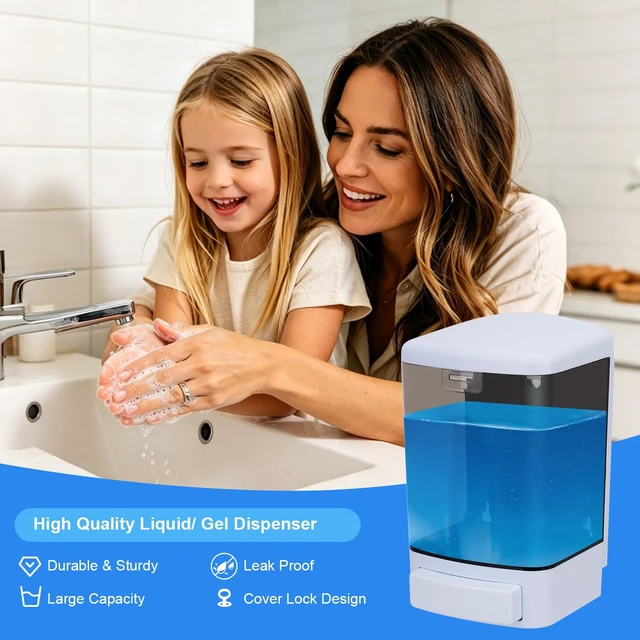 Alt view image 6 of 7 - Soap Dispenser Wall Mount, 33.8oz/1000ml Commercial Hand Soap Dispenser, Manual Kitchen Soap Dispenser for Kitchen/Bathroom/Hotel, Liquid Containers Shampoo Plastic