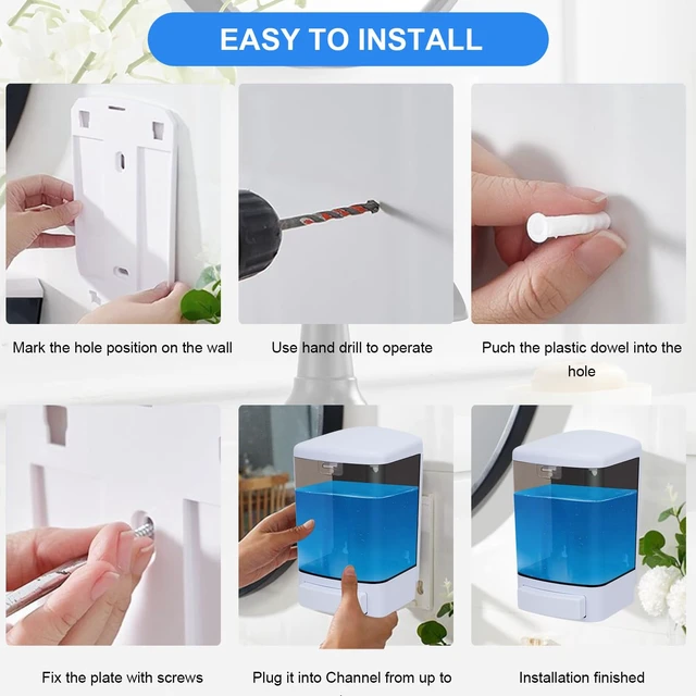Alt view image 7 of 7 - Soap Dispenser Wall Mount, 33.8oz/1000ml Commercial Hand Soap Dispenser, Manual Kitchen Soap Dispenser for Kitchen/Bathroom/Hotel, Liquid Containers Shampoo Plastic