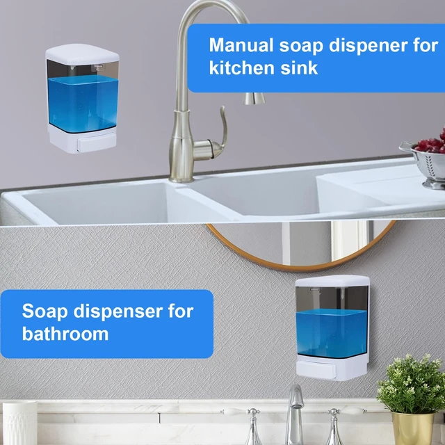 Alt view image 5 of 7 - Soap Dispenser Wall Mount, 33.8oz/1000ml Commercial Hand Soap Dispenser, Manual Kitchen Soap Dispenser for Kitchen/Bathroom/Hotel, Liquid Containers Shampoo Plastic
