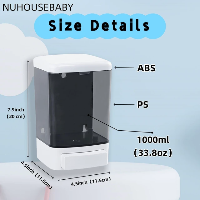 Alt view image 5 of 7 - Manual Soap Dispenser Wall Mounted 33.8oz Bathroom Commercial | Durable ABS,Leak-proof,Rustproof.Big Capacity.Easy Install & Refill,Suitable Various Locations & Liquids.1000ML