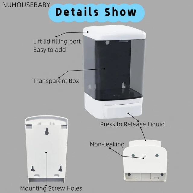 Alt view image 6 of 7 - Manual Soap Dispenser Wall Mounted 33.8oz Bathroom Commercial | Durable ABS,Leak-proof,Rustproof.Big Capacity.Easy Install & Refill,Suitable Various Locations & Liquids.1000ML