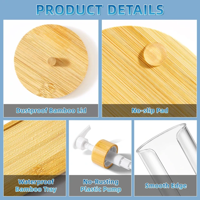 Alt view image 5 of 6 - VITVITI Mouthwash Dispenser for Bathroom, Clear Bottle Container Cup Holder | 17Oz Refillable Clear Mouth Wash Dispenser with Pump/Bamboo Lid/Tray/Label, for Listerine, Plastic