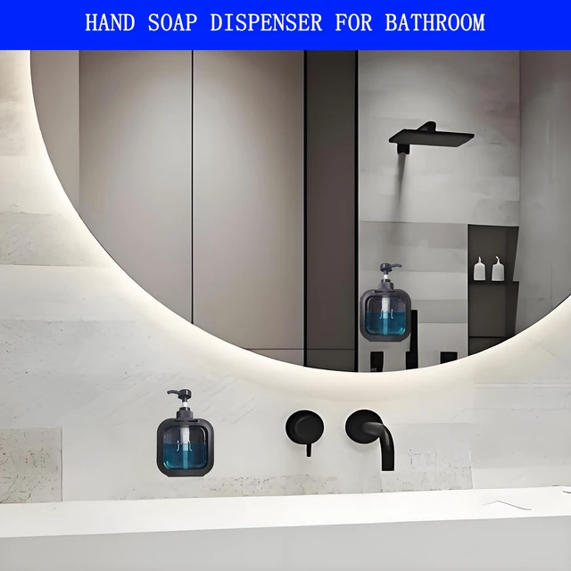 Alt view image 3 of 6 - Hand Soap Dispenser Bathroom, Shower Soap Dispenser Wall Mounted, Dish Dispenser for Kitchen, Shampoo and Conditioner Dispenser with Pump and Labels (Black)