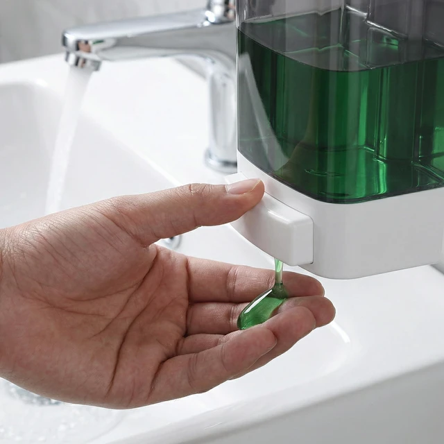 Alt view image 3 of 7 - Manual Soap Dispenser 33oz Wall Mount Commercial Hand Soap Dispenser for Bathroom, Kitchen, Refillable Shampoo & Conditioner Dispenser for Liquid Gel