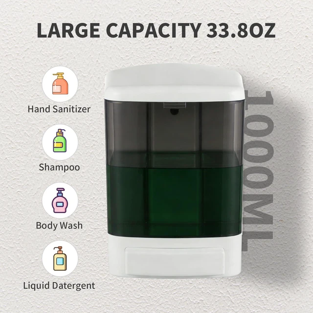 Alt view image 5 of 7 - Manual Soap Dispenser 33oz Wall Mount Commercial Hand Soap Dispenser for Bathroom, Kitchen, Refillable Shampoo & Conditioner Dispenser for Liquid Gel