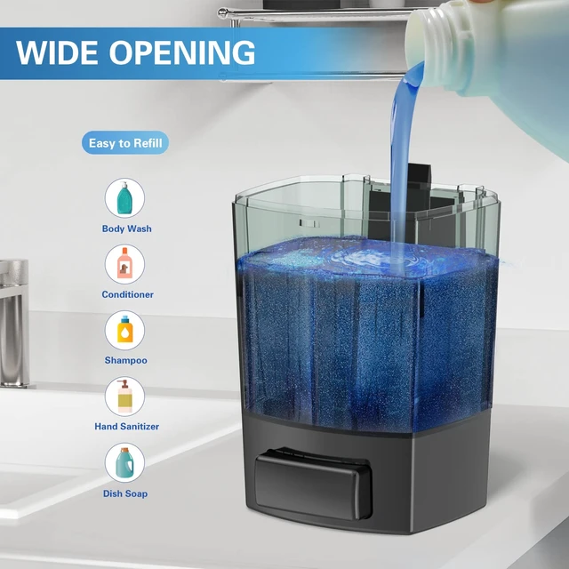 Alt view image 3 of 7 - Wall Mounted Soap Dispenser Kitchen Bathroom Manual Soap Dispenser Refillable Hand soap Dispenser for Liquid Contianers Shampoo Gel Chamber for Household Commerical 23.7oz (700ml) ABS