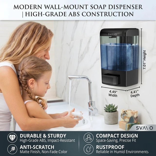 Alt view image 4 of 7 - Wall Mounted Soap Dispenser Kitchen Bathroom Manual Soap Dispenser Refillable Hand soap Dispenser for Liquid Contianers Shampoo Gel Chamber for Household Commerical 23.7oz (700ml) ABS