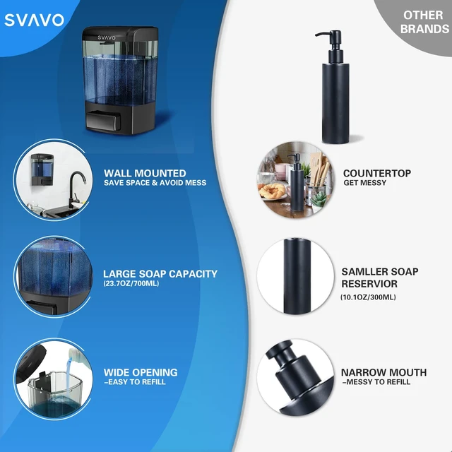Alt view image 6 of 7 - Wall Mounted Soap Dispenser Kitchen Bathroom Manual Soap Dispenser Refillable Hand soap Dispenser for Liquid Contianers Shampoo Gel Chamber for Household Commerical 23.7oz (700ml) ABS