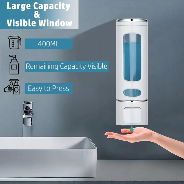 Alt view image 4 of 6 - Single Wall Mounted Hand Soap Dispenser, 13.5oz/400ml White Shower Pump | Clear Refillable Liquid Lotion Soap Dispenser, Gel Container Shower Pump Dispenser and Organizer for Bathroom Kitchen