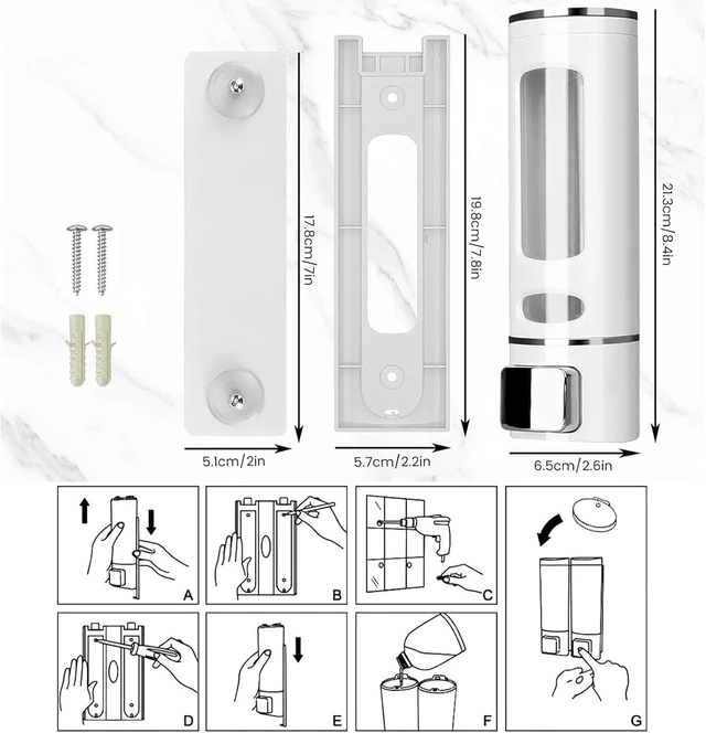 Alt view image 2 of 6 - Single Wall Mounted Hand Soap Dispenser, 13.5oz/400ml White Shower Pump | Clear Refillable Liquid Lotion Soap Dispenser, Gel Container Shower Pump Dispenser and Organizer for Bathroom Kitchen