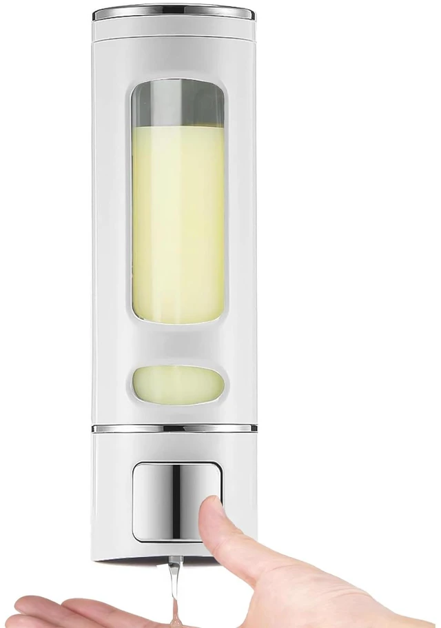 Main image of Single Wall Mounted Hand Soap Dispenser, 13.5oz/400ml White Shower Pump | Clear Refillable Liquid Lotion Soap Dispenser, Gel Container Shower Pump Dispenser and Organizer for Bathroom Kitchen