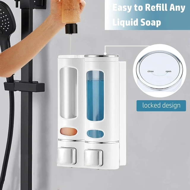 Alt view image 5 of 6 - Single Wall Mounted Hand Soap Dispenser, 13.5oz/400ml White Shower Pump | Clear Refillable Liquid Lotion Soap Dispenser, Gel Container Shower Pump Dispenser and Organizer for Bathroom Kitchen