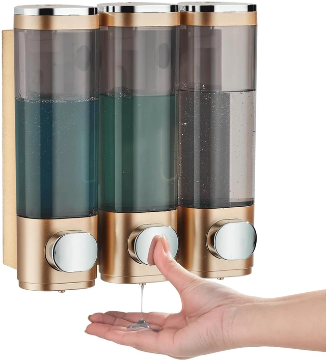 Main image of Pollock Shower Soap Dispenser No Drill 3 Chamber*300ML,Gold | Shampoo and Conditioner Dispenser Wall Mounted,Shampoo Body Wash Conditioner for Bathroom Large Capacity