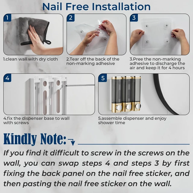 Alt view image 2 of 7 - Pollock Shower Soap Dispenser No Drill 3 Chamber*300ML,Gold | Shampoo and Conditioner Dispenser Wall Mounted,Shampoo Body Wash Conditioner for Bathroom Large Capacity
