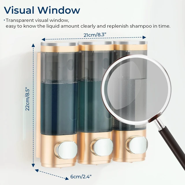 Alt view image 5 of 7 - Pollock Shower Soap Dispenser No Drill 3 Chamber*300ML,Gold | Shampoo and Conditioner Dispenser Wall Mounted,Shampoo Body Wash Conditioner for Bathroom Large Capacity