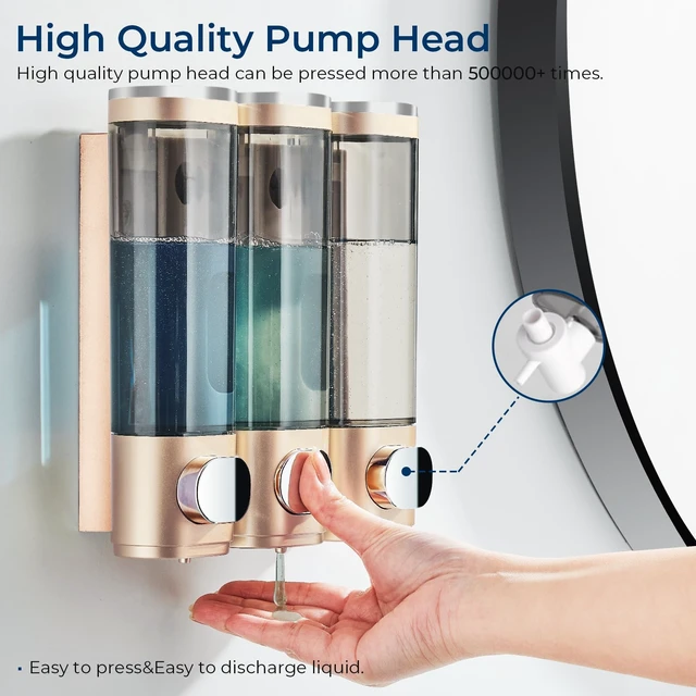 Alt view image 4 of 7 - Pollock Shower Soap Dispenser No Drill 3 Chamber*300ML,Gold | Shampoo and Conditioner Dispenser Wall Mounted,Shampoo Body Wash Conditioner for Bathroom Large Capacity