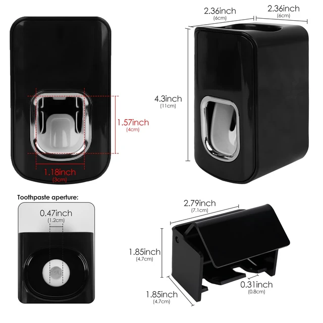 Alt view image 2 of 6 - 2 Slots Wall Mount Toothbrush Holder with Cover, Self Adhesive Toothbrush Storage Organizer for Shower, Toothbrush Hanger with Automatic Toothpaste Squeezer Dispenser(Black)