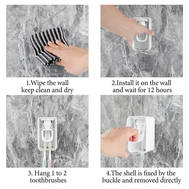 Alt view image 5 of 6 - 2 Slot Toothbrush Holder and Toothpaste Dispenser Wall Mounted, Automatic Toothpaste Squeezer, 2 in 1 Tooth Brush Toothpaste Organizer for Shower (Clear)
