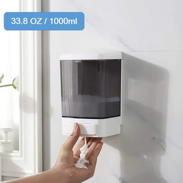 Alt view image 3 of 7 - Manual Soap Dispenser Kitchen Bathroom 33.8oz/1000ml Wall Mounted Hand Commercial Soap Dispenser for Liquid Containers Shampoo Gel Chamber Plastic (Black)