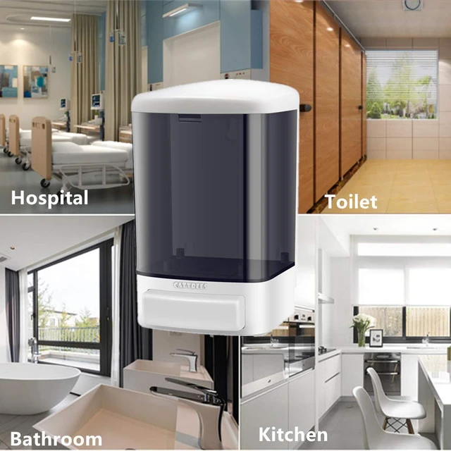 Alt view image 6 of 7 - Manual Soap Dispenser Kitchen Bathroom 33.8oz/1000ml Wall Mounted Hand Commercial Soap Dispenser for Liquid Containers Shampoo Gel Chamber Plastic (Black)