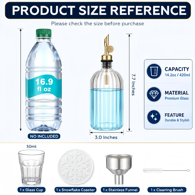 Alt view image 2 of 7 - Mifoci Glass Mouthwash Dispenser for Bathroom Countertop, 14oz Luxury Refillable Mouthwash Container Bottle with Cup, Flip Spout, Stainless Steel Funnel, Coaster for Bathroom Decor Accessories, Clear