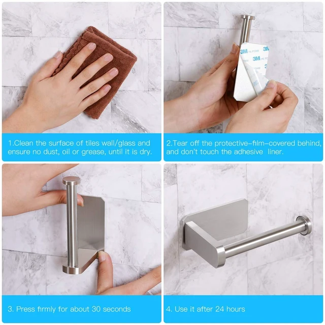 Alt view image 5 of 7 - Toilet Paper Holder Self Adhesive Kitchen Washroom Adhesive Toilet Roll Holder No Drilling for Bathroom Stick on Wall Stainless Steel Brushed