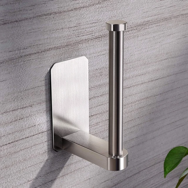 Alt view image 6 of 7 - Toilet Paper Holder Self Adhesive Kitchen Washroom Adhesive Toilet Roll Holder No Drilling for Bathroom Stick on Wall Stainless Steel Brushed