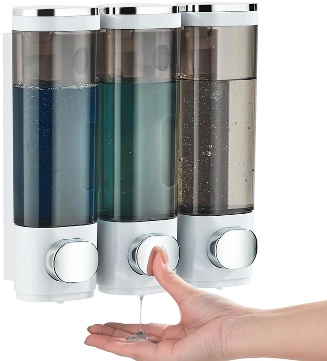 Main image of Pollock Shower Soap Dispenser No Drill 3 Chamber*300ML,White | Shampoo and Conditioner Dispenser Wall Mounted,Shampoo Body Wash Conditioner for Bathroom Large Capacity