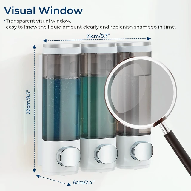 Alt view image 4 of 7 - Pollock Shower Soap Dispenser No Drill 3 Chamber*300ML,White | Shampoo and Conditioner Dispenser Wall Mounted,Shampoo Body Wash Conditioner for Bathroom Large Capacity