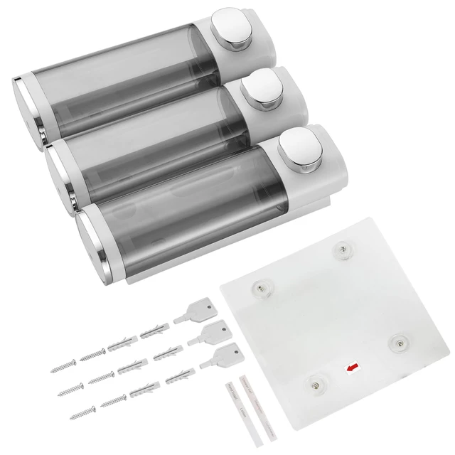 Alt view image 7 of 7 - Pollock Shower Soap Dispenser No Drill 3 Chamber*300ML,White | Shampoo and Conditioner Dispenser Wall Mounted,Shampoo Body Wash Conditioner for Bathroom Large Capacity