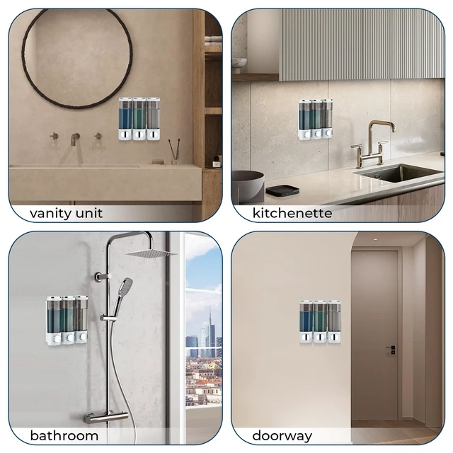 Alt view image 6 of 7 - Pollock Shower Soap Dispenser No Drill 3 Chamber*300ML,White | Shampoo and Conditioner Dispenser Wall Mounted,Shampoo Body Wash Conditioner for Bathroom Large Capacity