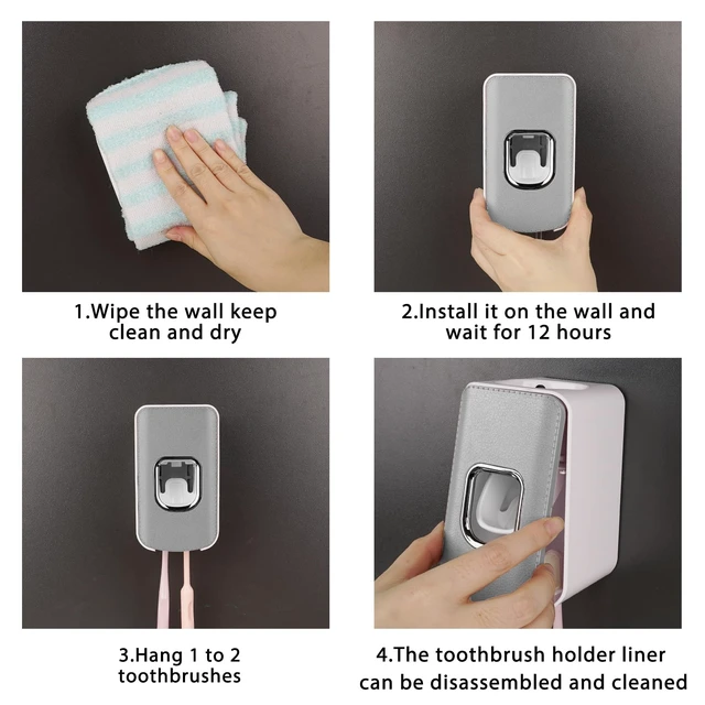 Alt view image 5 of 7 - 2 Slot Plastic Toothbrush Holder and Toothpaste Dispenser Wall Mounted, Automatic Toothpaste Squeezer, 2 in 1 Tooth Brush Toothpaste Organizer for Shower (Grey)