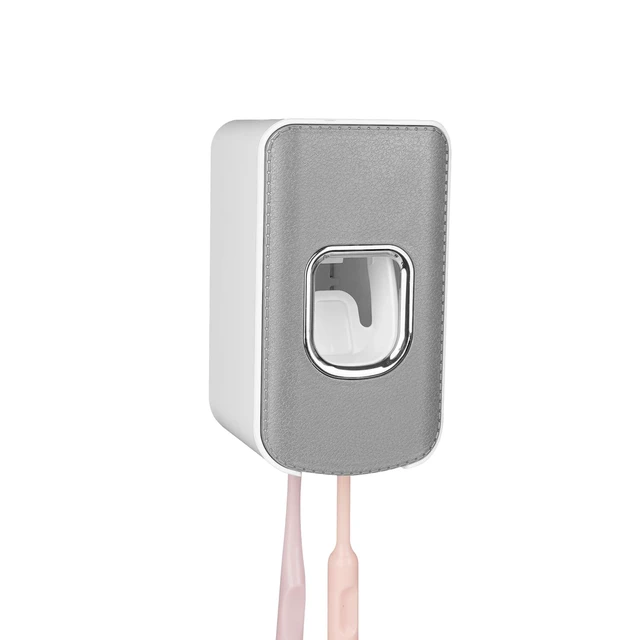 Alt view image 6 of 7 - 2 Slot Plastic Toothbrush Holder and Toothpaste Dispenser Wall Mounted, Automatic Toothpaste Squeezer, 2 in 1 Tooth Brush Toothpaste Organizer for Shower (Grey)