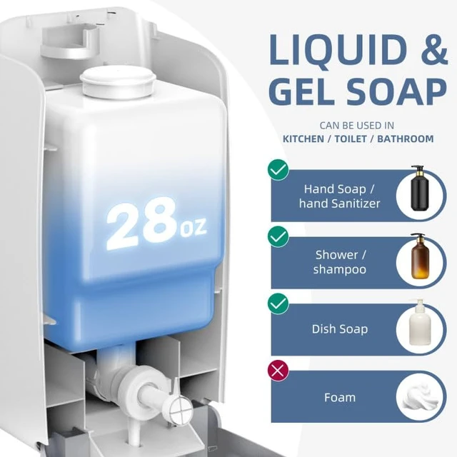 Alt view image 2 of 7 - Soap Dispenser Wall Mount 28oz Commercial Hand Soap Dispenser for Bathroom Liquid Gel Hand Sanitizer Dispenser No Drilling White