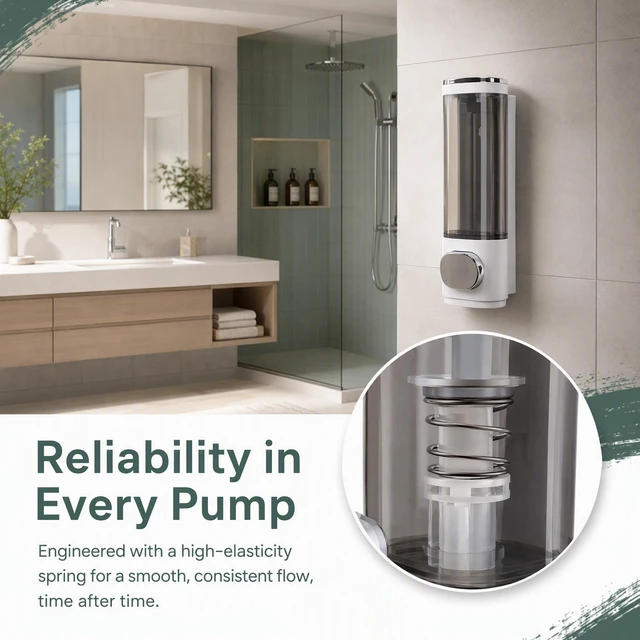 Alt view image 3 of 7 - Wall Mount Soap Dispenser 300ml, Shampoo & Body Wash Pump for Bathroom | Durable ABS, leak-proof pump, wall-mounted space saver, 300ml clear bottle, easy refill, for shower, kitchen, hotel, Brown