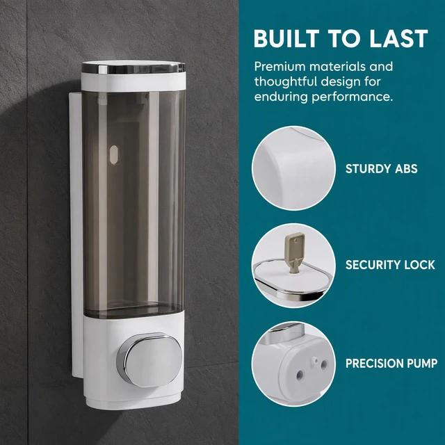 Alt view image 5 of 7 - Wall Mount Soap Dispenser 300ml, Shampoo & Body Wash Pump for Bathroom | Durable ABS, leak-proof pump, wall-mounted space saver, 300ml clear bottle, easy refill, for shower, kitchen, hotel, Brown