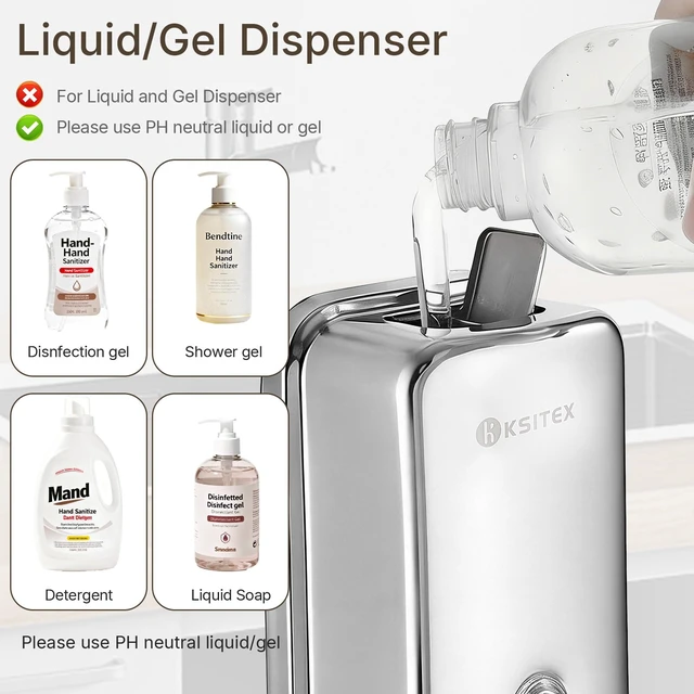 Alt view image 6 of 7 - SUS304 Stainless Steel Soap Dispenser Wall Mounted,37oz | Commercial Hand Soap Dsipenser 1100ML, Manual Anti-Leak Pump Liquid Soap Dispenser, Rust-Proof Lining Dispenser