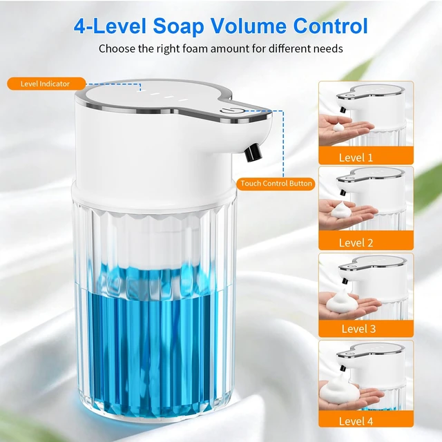 Alt view image 7 of 7 - Automatic Foam Soap Dispenser Touchless 12oz Wall Mounted | Rechargeable Soap Dispenser with 4 Adjustable Levels, Auto Hand Soap Dispenser for Kitchen, Bathroom Countertop