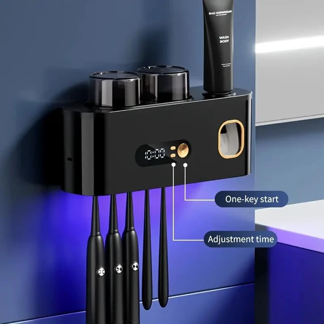 Alt view image 4 of 7 - Toothbrush Holders for Bathrooms, UV Toothbrush Sanitizer and Holder Smart Home Bathroom Accessories, 2 Cups Electric Toothbrush Holder Wall Mounted with Toothpaste Dispenser Bathroom Decor