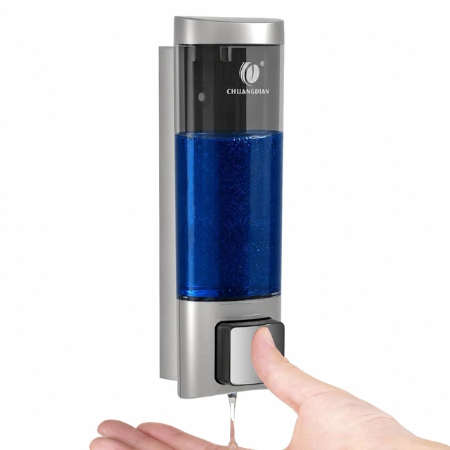Main image of Manual Soap Dispenser Wall Mount, 6.76oz/200ml, No Drill, with Key, Silver Shampoo Conditioner Body Wash Dispenser, Leak-Proof, Refillable, Home Kitchen Guest Bathroom Washroom Laundry Room Garage RV