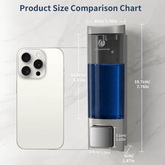 Alt view image 3 of 7 - Manual Soap Dispenser Wall Mount, 6.76oz/200ml, No Drill, with Key, Silver Shampoo Conditioner Body Wash Dispenser, Leak-Proof, Refillable, Home Kitchen Guest Bathroom Washroom Laundry Room Garage RV