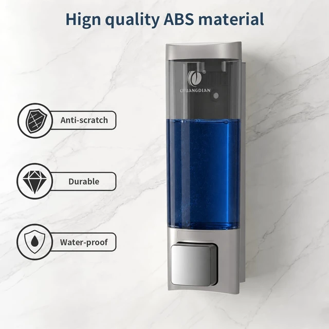 Alt view image 6 of 7 - Manual Soap Dispenser Wall Mount, 6.76oz/200ml, No Drill, with Key, Silver Shampoo Conditioner Body Wash Dispenser, Leak-Proof, Refillable, Home Kitchen Guest Bathroom Washroom Laundry Room Garage RV
