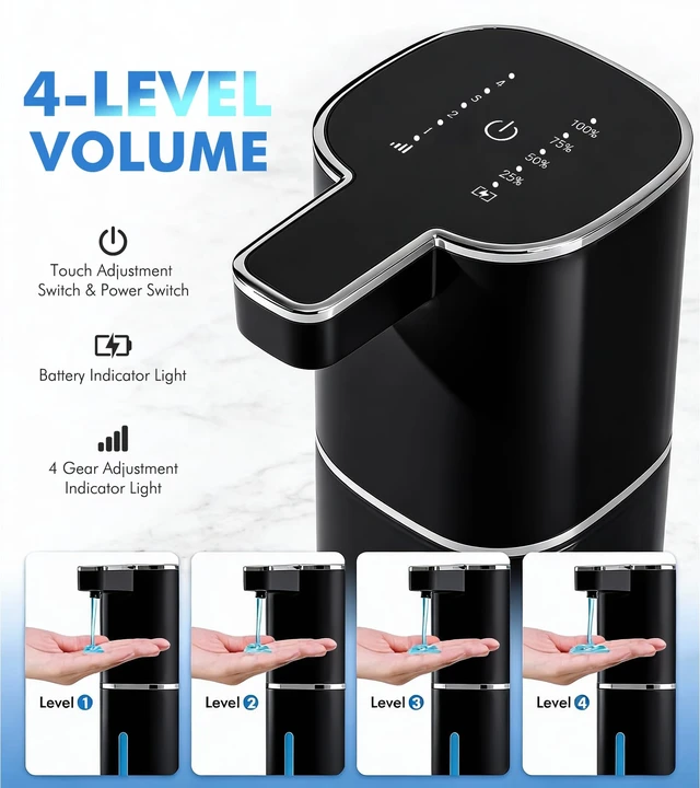 Alt view image 3 of 7 - Automatic Soap Dispenser Touchless, 2 Pack Black Auto Soap Dispensers for Bathroom and Kitchen, 15 Fl Oz Plastic Electric Dish Liquid Dispensers Wall Mount with 1200 mAh Battery