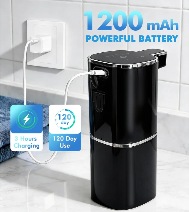 Alt view image 5 of 7 - Automatic Soap Dispenser Touchless, 2 Pack Black Auto Soap Dispensers for Bathroom and Kitchen, 15 Fl Oz Plastic Electric Dish Liquid Dispensers Wall Mount with 1200 mAh Battery