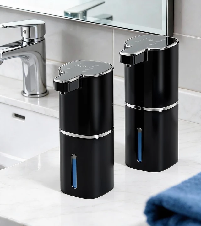 Alt view image 7 of 7 - Automatic Soap Dispenser Touchless, 2 Pack Black Auto Soap Dispensers for Bathroom and Kitchen, 15 Fl Oz Plastic Electric Dish Liquid Dispensers Wall Mount with 1200 mAh Battery