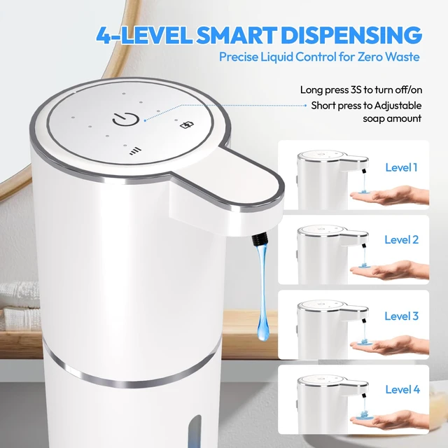 Alt view image 2 of 7 - Automatic Soap Dispenser Touchless,Liquid Hand Soap Dispenser 12.8oz USB 4levels Adjustable Dispenser Electric Wall Mounted Smart for Bathroom and Kitchen Dish SoapEasy for Toddlers(White)